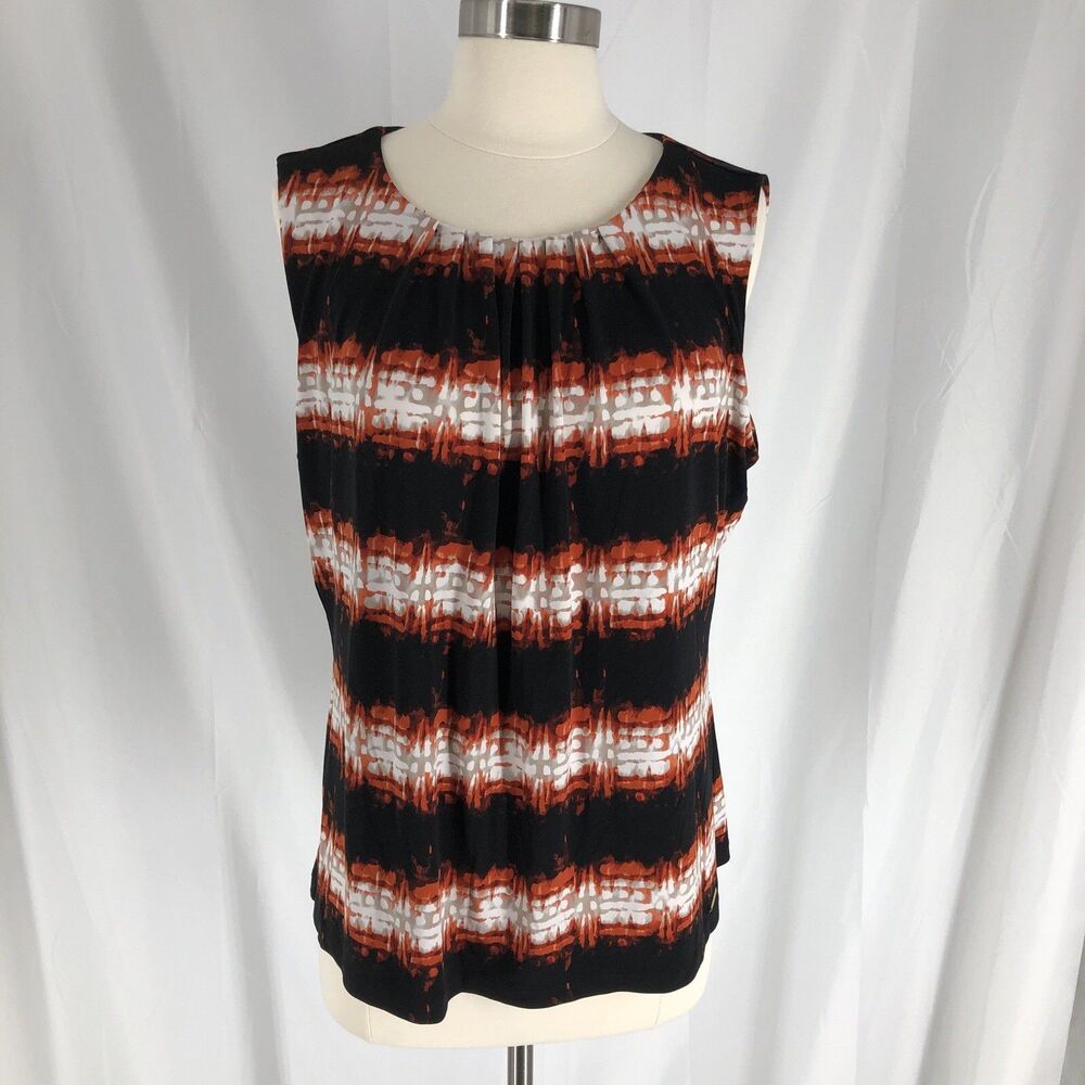 Calvin Klein Sleeveless Blouse Size XL Top Black Orange Red Gray White